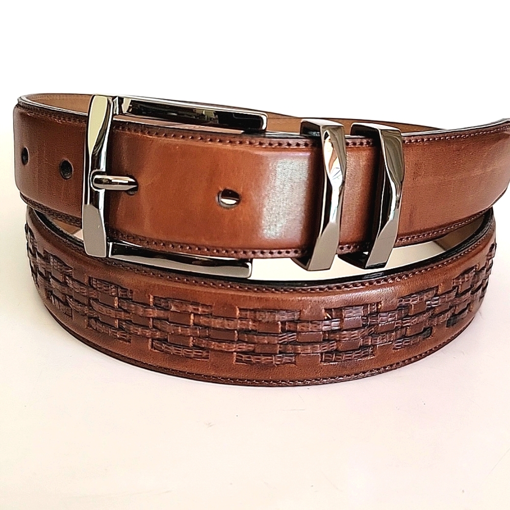 MEZLAN GENUINE LIZARD MEN'S BROWN LEATHER BELT